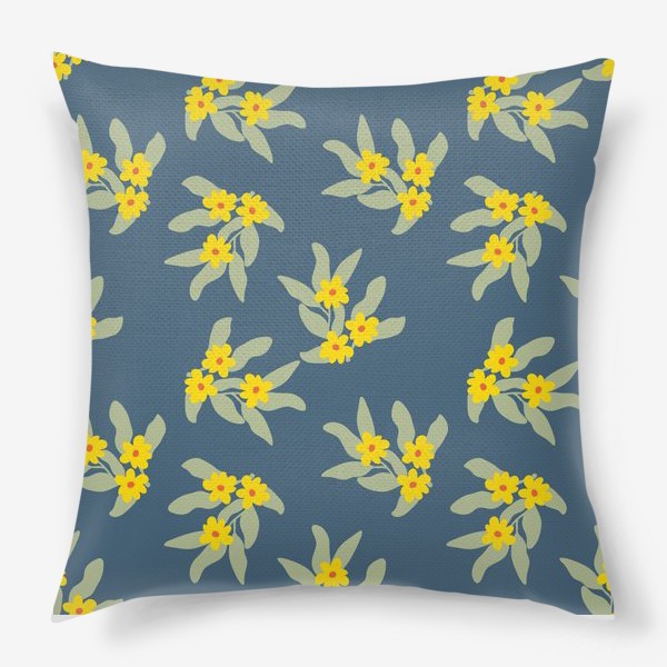 Подушка «Весенние цветы, желтые на синем»