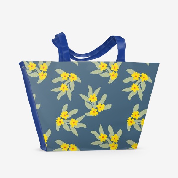 Пляжная сумка «Весенние цветы, желтые на синем»