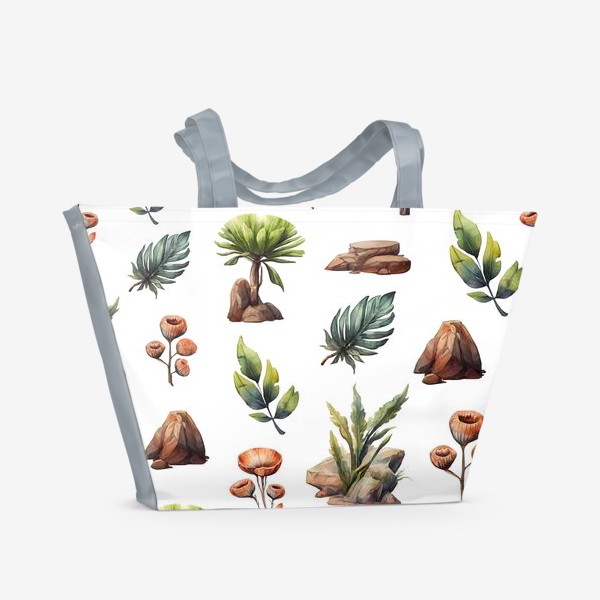 Пляжная сумка «Бесшовный паттерн с камнями и растениями»
