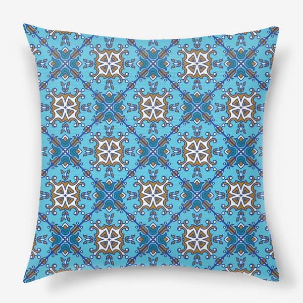 Подушка «Азулежу, синяя португальская плитка. Лиссабон, узор, средиземноморье, Марокко, орнамент»