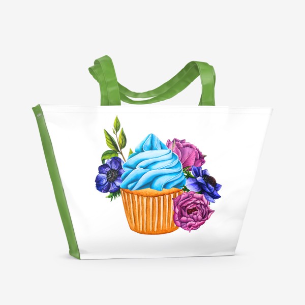 Пляжная сумка «Кекс с цветами»