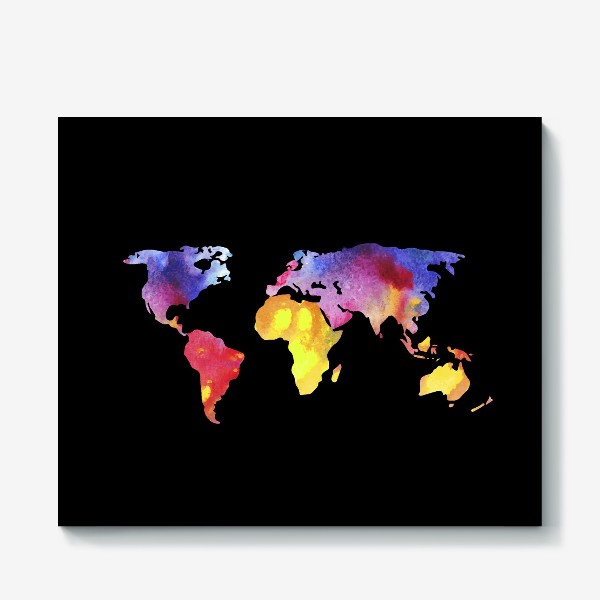 Холст «Карта мира на черном»
