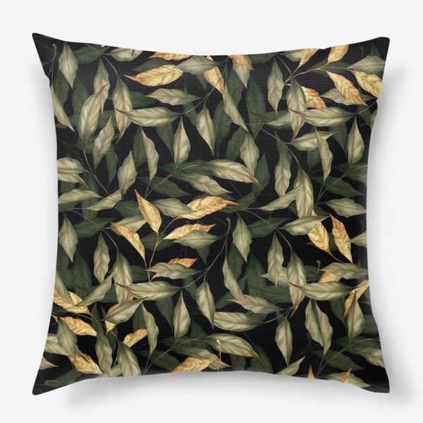 Подушка «Зеленые и золотые листья»