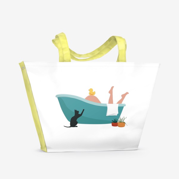 Пляжная сумка «Девушка принимает ванну, забавная иллюстрация»