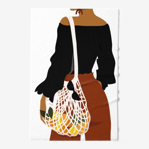 Полотенце &laquo;Стильная девушка с сумкой авоськой фруктов&raquo;