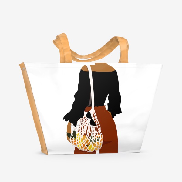 Пляжная сумка «Стильная девушка с сумкой авоськой фруктов»