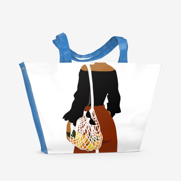 Пляжная сумка «Стильная девушка с сумкой авоськой фруктов»