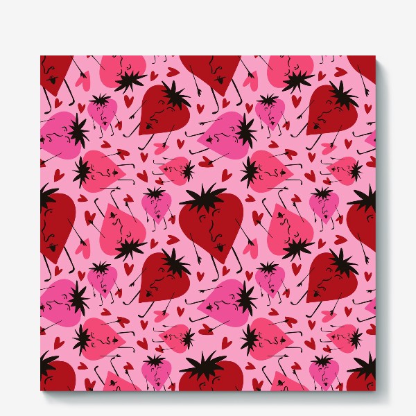 Холст «Розовый паттерн с ягодками на День Святого Валентина»