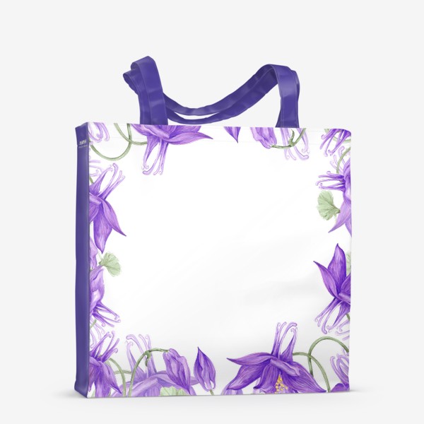 Сумка-шоппер «Фиолетовая аквилегия. Акварельные цветы. Венок. Открытка.»