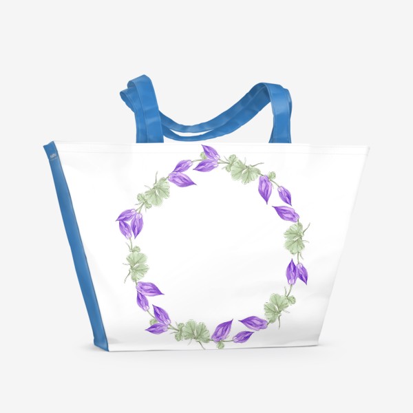 Пляжная сумка «Фиолетовая аквилегия. Акварельные цветы. Венок. Открытка.»
