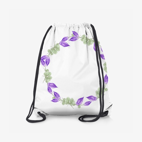 Рюкзак «Фиолетовая аквилегия. Акварельные цветы. Венок. Открытка.»