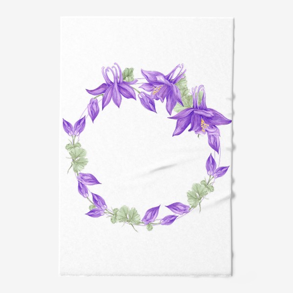 Полотенце &laquo;Фиолетовая аквилегия. Акварельные цветы. Венок. Открытка.&raquo;