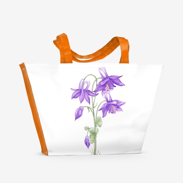 Пляжная сумка «Фиолетовая аквилегия. Букет акварельных цветов.»
