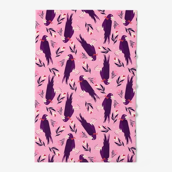 Полотенце «розовый паттерн с воронами»