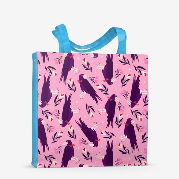 Сумка-шоппер «розовый паттерн с воронами»