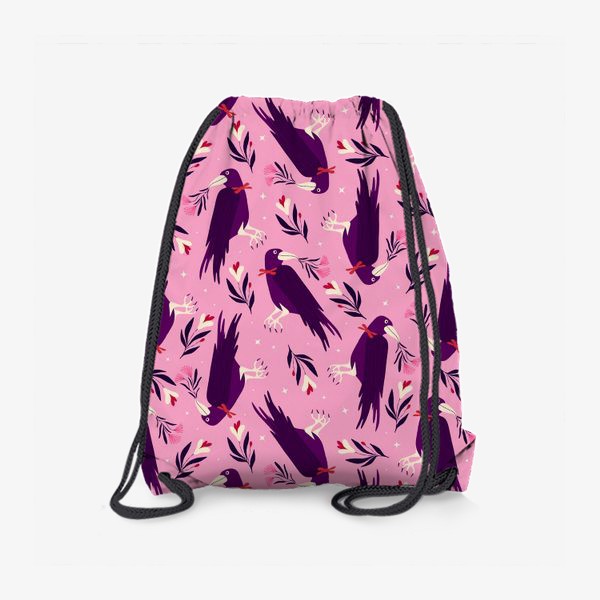 Рюкзак «розовый паттерн с воронами»