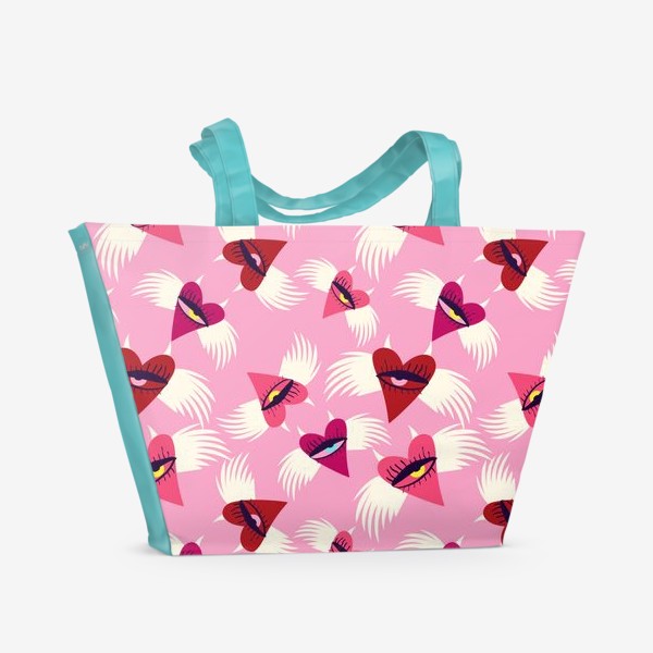 Пляжная сумка «Розовый паттерн с дьявольскими сердцами»