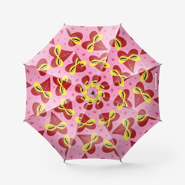 Зонт «розовый паттерн с красными сердцами на Валентинов День»