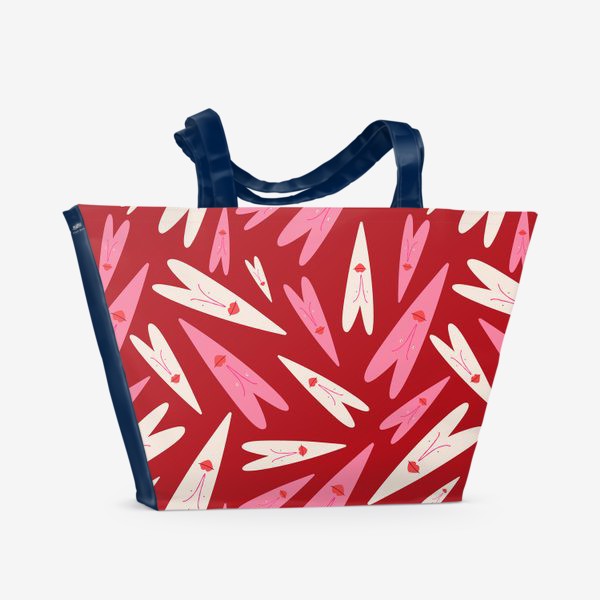 Пляжная сумка «Красный паттерн с сердечками на День Святого Валентина»