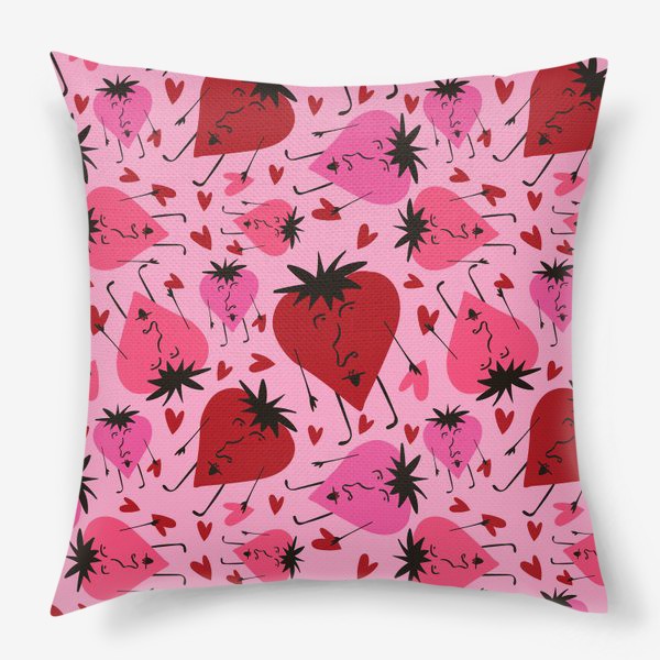 Подушка «Розовый паттерн с ягодками на День Святого Валентина»