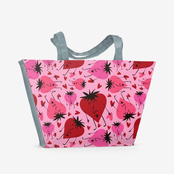 Пляжная сумка «Розовый паттерн с ягодками на День Святого Валентина»