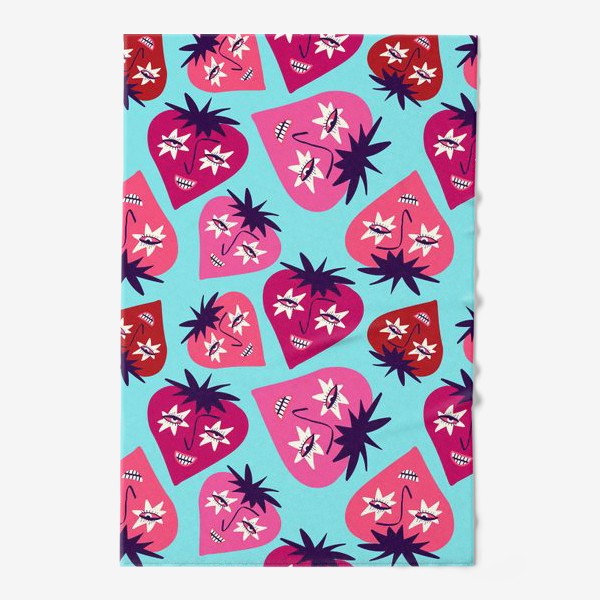 Полотенце «Голубой паттерн с розовыми забавными ягодками»