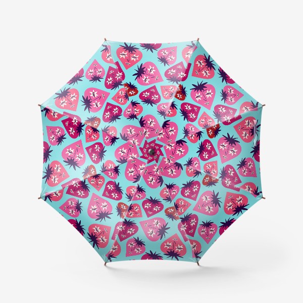 Зонт «Голубой паттерн с розовыми забавными ягодками»