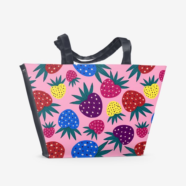 Пляжная сумка «Розовый паттерн с разноцветными ягодами»