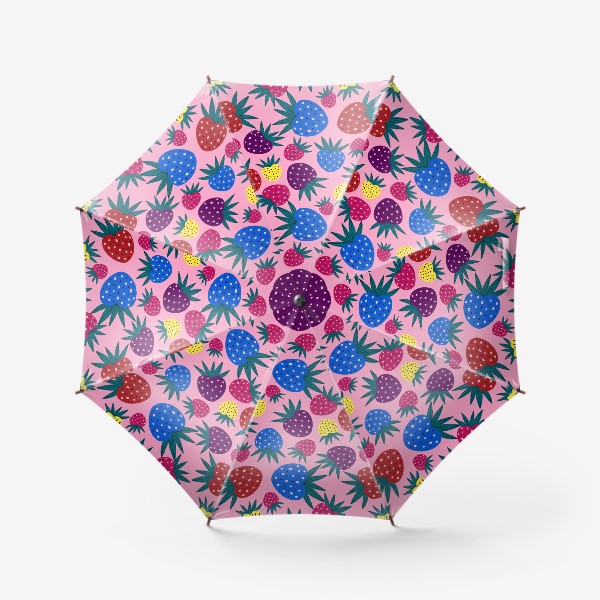 Зонт «Розовый паттерн с разноцветными ягодами»