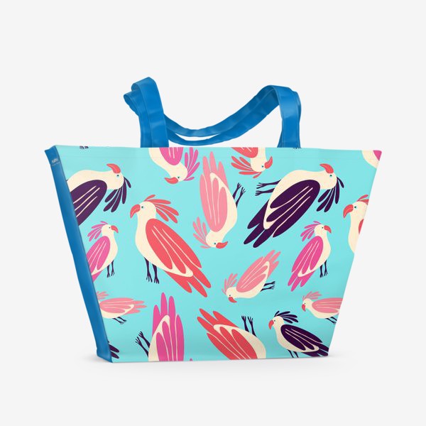 Пляжная сумка «Голубой тропический паттерн с попугаями»