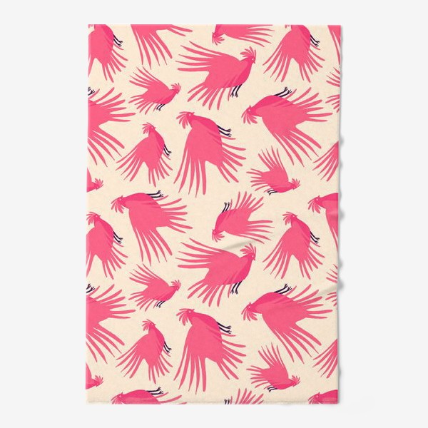 Полотенце «Бежевый паттерн с розовыми попугаями»