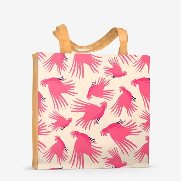 Сумка-шоппер «Бежевый паттерн с розовыми попугаями»