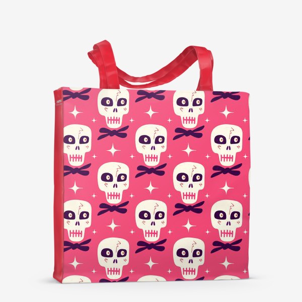 Сумка-шоппер «Розовый паттерн с черепками на Хэллоуин»