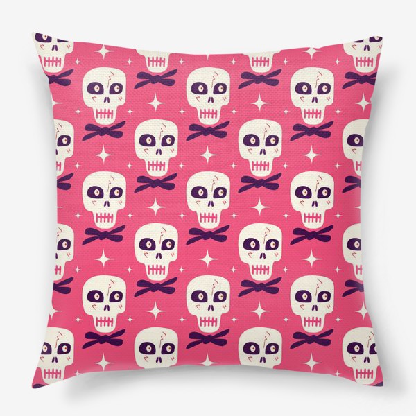 Подушка «Розовый паттерн с черепками на Хэллоуин»