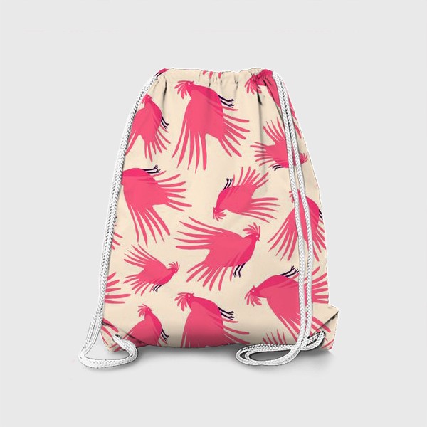 Рюкзак «Бежевый паттерн с розовыми попугаями»