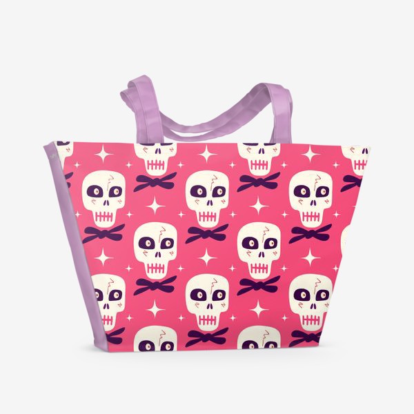 Пляжная сумка «Розовый паттерн с черепками на Хэллоуин»