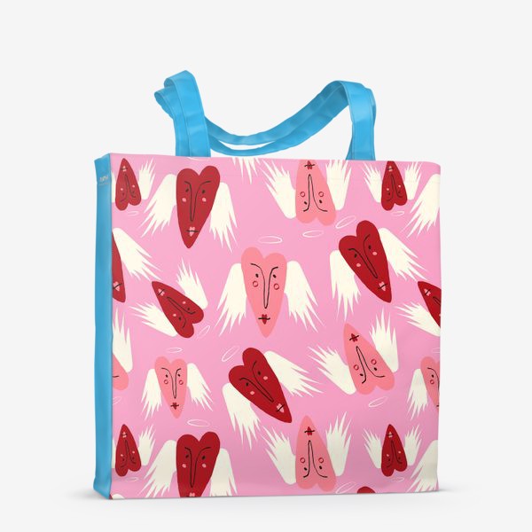 Сумка-шоппер «розовый паттерн с сердцами ангелочками»