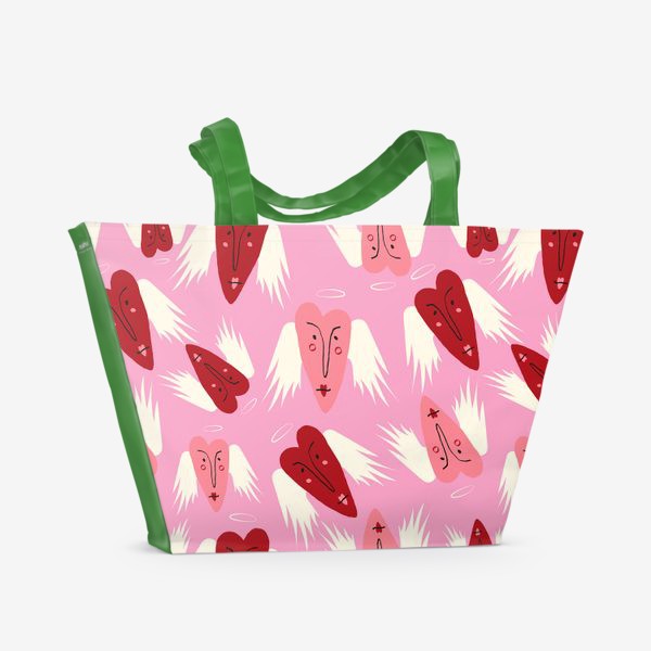 Пляжная сумка «розовый паттерн с сердцами ангелочками»