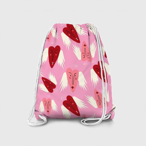 Рюкзак «розовый паттерн с сердцами ангелочками»