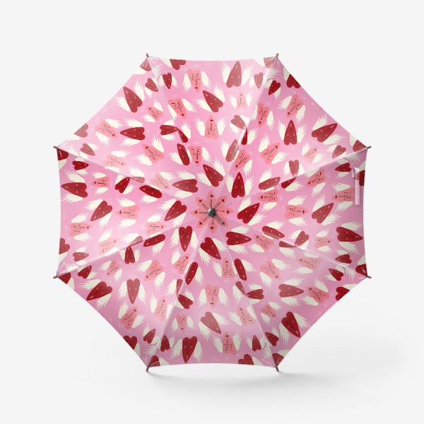 Зонт «розовый паттерн с сердцами ангелочками»