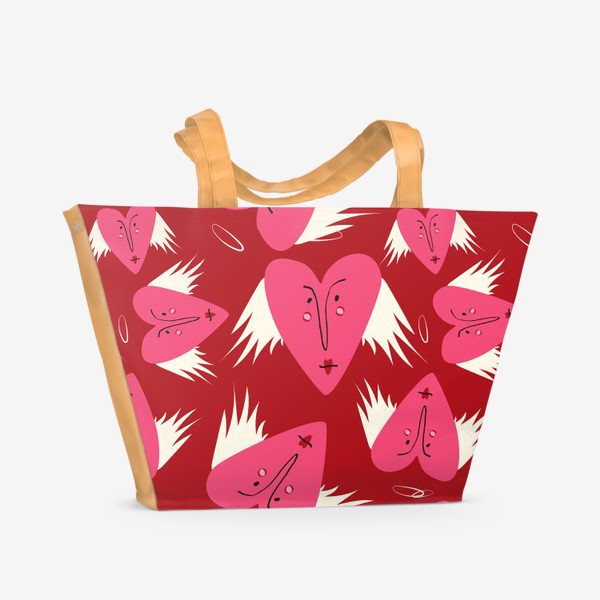 Пляжная сумка «красный паттерн на День Святого Валентина»