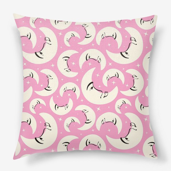 Подушка «Розовый паттерн с месяцем»