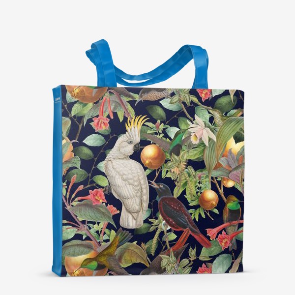 Сумка-шоппер «Сочный паттерн с птицами и цветами »