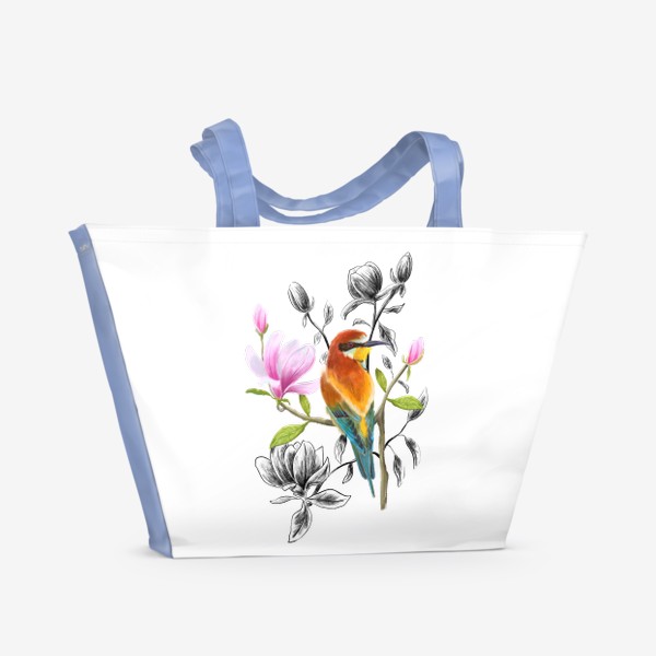 Пляжная сумка «Птица и цветы »