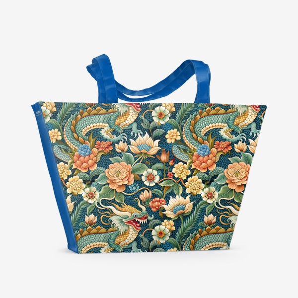 Пляжная сумка «Китайский дракон и цветы»