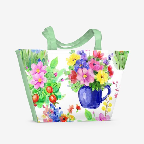 Пляжная сумка «цветы в чашке»