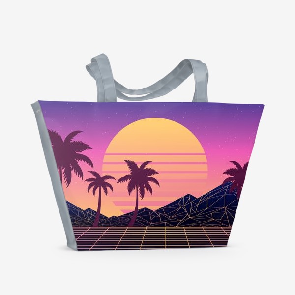Пляжная сумка «Vaporwave геометрические горы и силуэты пальм»