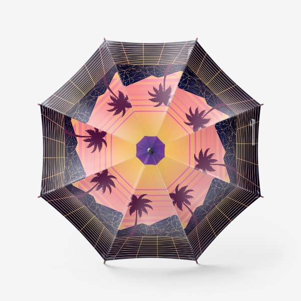 Зонт «Vaporwave геометрические горы и силуэты пальм»
