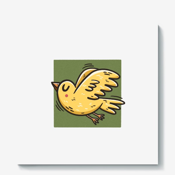 Холст «Желтая птичка на зеленом фоне. Канарейка»