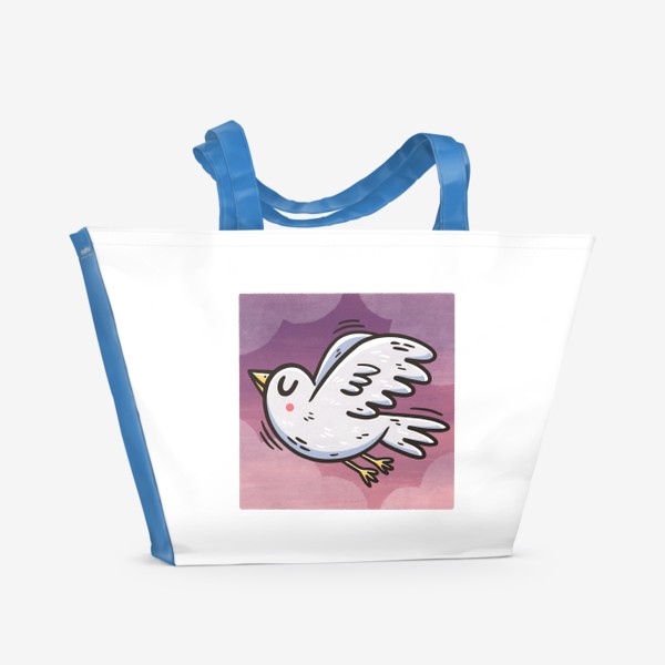 Пляжная сумка «Белая птичка на фоне неба. Закат. Облака»